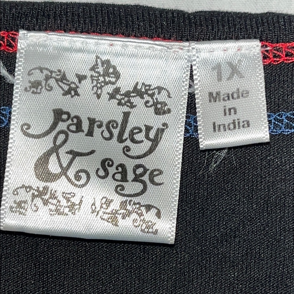 Parsley & Sage Black Tunic with Orange purple yellow and Blue Patchwork women 1X - Picture 3 of 12